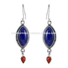 Designer Lapis E Coral Gemstone 925 Sterling Silver Earring Jewelry